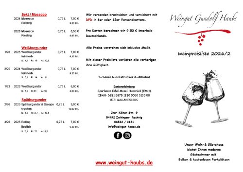 Weinpreisliste